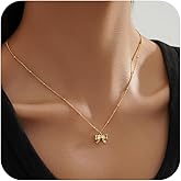 Cwmas Necklace for Women Bow Necklace Cute Bow Pendant Chain Choker Dainty 14K Gold-Plated Gold Necklaces for Women Trendy Jewelry