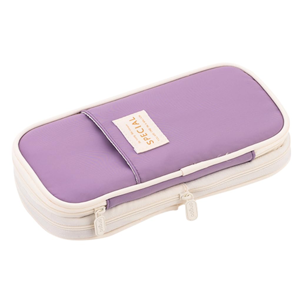 iSuperb Pencil Case Large Capacity Student Purple Pencil Bag Canvas Pencil Pouch for Girls Boys ，Pen Stationery Storage Bag Double Zipper Pencil Organizer School Office