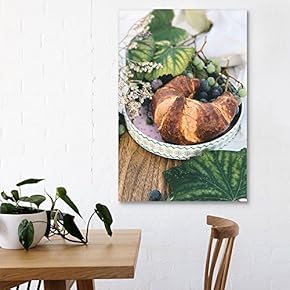 Canvas Wall Art - A Plate of Bread and Grapes - Giclee Print Gallery Wrap Modern Home Art Ready to Hang - 12x18 inches