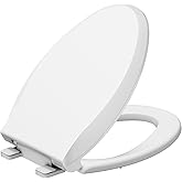 Durable Elongated Toilet Seat with Slow Soft Close - Easy to Install and Clean, Never Loosens - White, Fits Most Elongated To