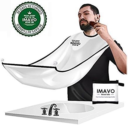 IMAVO Beard Bib Hair Clippings Catcher Grooming Cape Apron-Perfect Gift for Men Trimming Shaving with 4 Pack Suction Cup-White