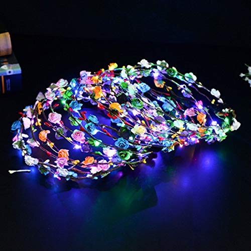 LED Glowing Wreath Flower Crown Hair Band Wedding Floral Garland Festival Flower Headdress Hair Accessory Festival