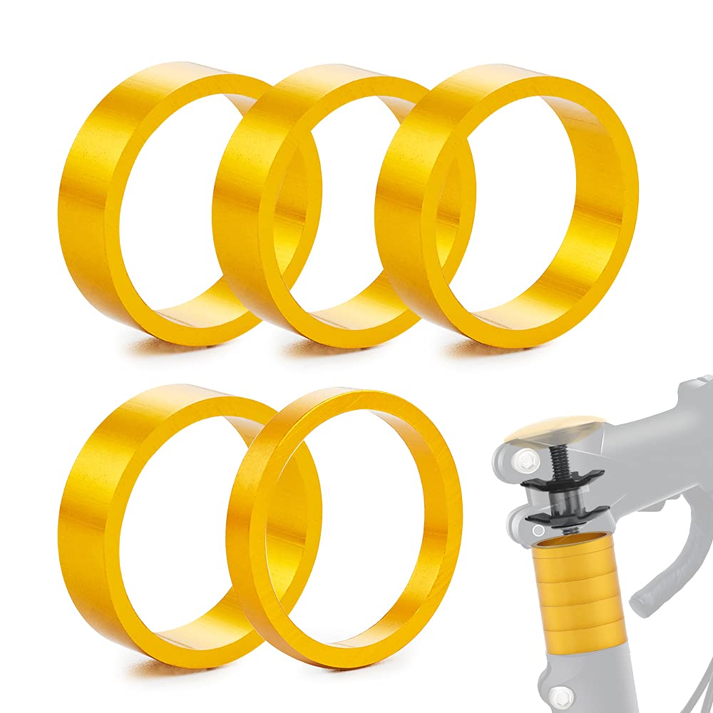 baluoqi Bicycle Headset Spacer Bike Handlebar Stem Spacers Threadless Aluminum Alloy Headset Stem Spacer Set Fit 1 1/8-Inch Stem 5/10mm for MTB BMX Mountain Road Bikes (Yellow)