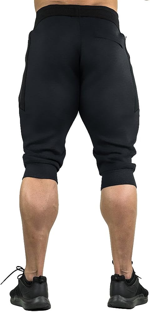 FASKUNOIE Men's Cotton Casual Shorts 3/4 Jogger Capri Pants Breathable Below Knee Home Lounge Short Pants with Three Pockets: Clothing