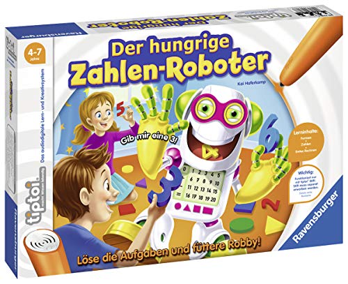 Ravensburger tiptoi Spiel 00706 Der hungrige Zahlenroboter, Lernspiel von Ravensburger ab 4 Jahren für 1-4 Spieler, spielerisch Formen und Rechnen lernen in 4 Schwierigkeitsstufen