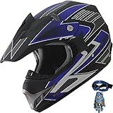 Adult Motocross ATV Helmet Dirt Bike OffRoad Mountain Bike Helmet Goggles Gloves Combo Matt Blue 189 (Med)