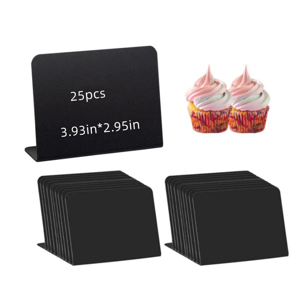 25 Pack 10x7.5cm Small Wooden Mini Chalkboard Signs with Holder - for Restaurant, Cafe, Bakery Table Menu, Food Price Tags, Wedding & Party Place Cards, Buffet Labels, Market Stall Display