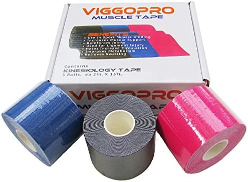 Kinesiology Tape 3-Pack: Black, Blue, Pink, for Muscle, Sports, Athletic, and Medical Applications