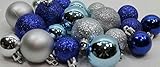 20 Holiday Time Mini Shatterproof Satin Shiny and Glitter Finish Bulb Christmas Ornaments (Blue & Silver)