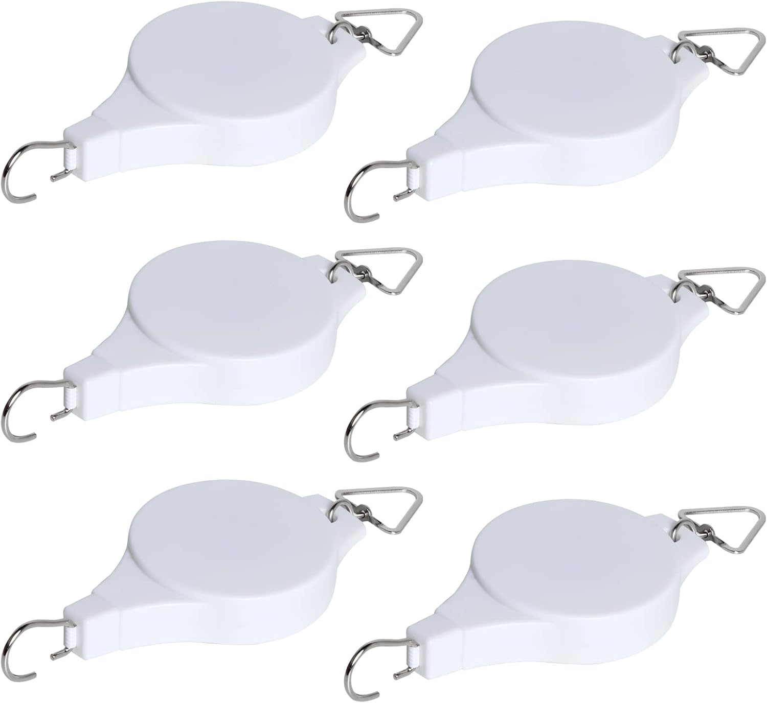 Outdoor Hanging Brackets - 6 Pack Plant Pulley Retractable Hanger, Easy Reach Plant Pulley Adjustable Height Wheel for Hanging Plants Heavy Duty, Indoor Outdoor Plant Hanger for Garden Baskets Pots & Birds Feeder - White