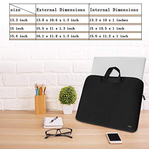 Naukay 15 inch Laptop Bag,Resistant Neoprene Laptop Sleeve with Handle/Notebook Computer Protective Case Cover/Ultrabook Briefcase Carrying Bag for 13 14 15 inch Laptop, Computer, Tablet - Black - Thumbnail 4