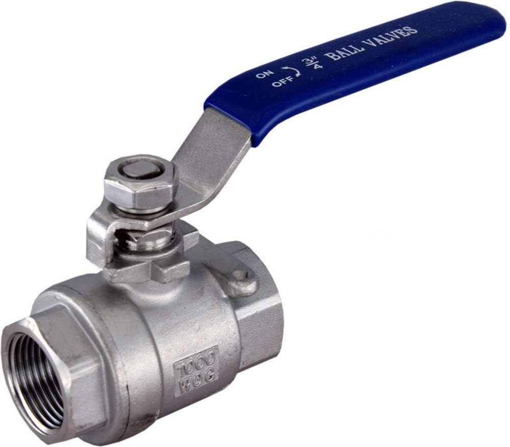 Duda Energy 2PCBV-WOG1000-F075 Full Port Ball Valve, 2 Piece, 3/4" NPT, 304 Stainless Steel with Blue Vinyl Handle, .75"