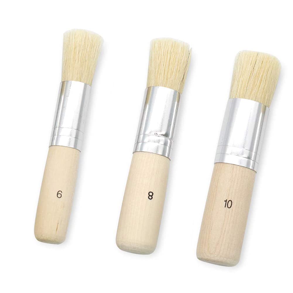 3 Pcs Wooden Stencil Brush Natural Bristle Paint Brushes Strokes Bristle Paint Brush Use for Acrylic Painting, Oil Painting, Painting Stencil, DIY Art Crafts Paint Brush(13.5/16/18mm)