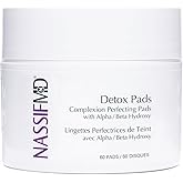 NassifMD Exfoliating Detox Pads | Surgeon-Created AHA/BHA Facial Pads for Deep Cleansing, Smoother Texture & Glowing Skin | Reduces Pores, Firms, Brightens