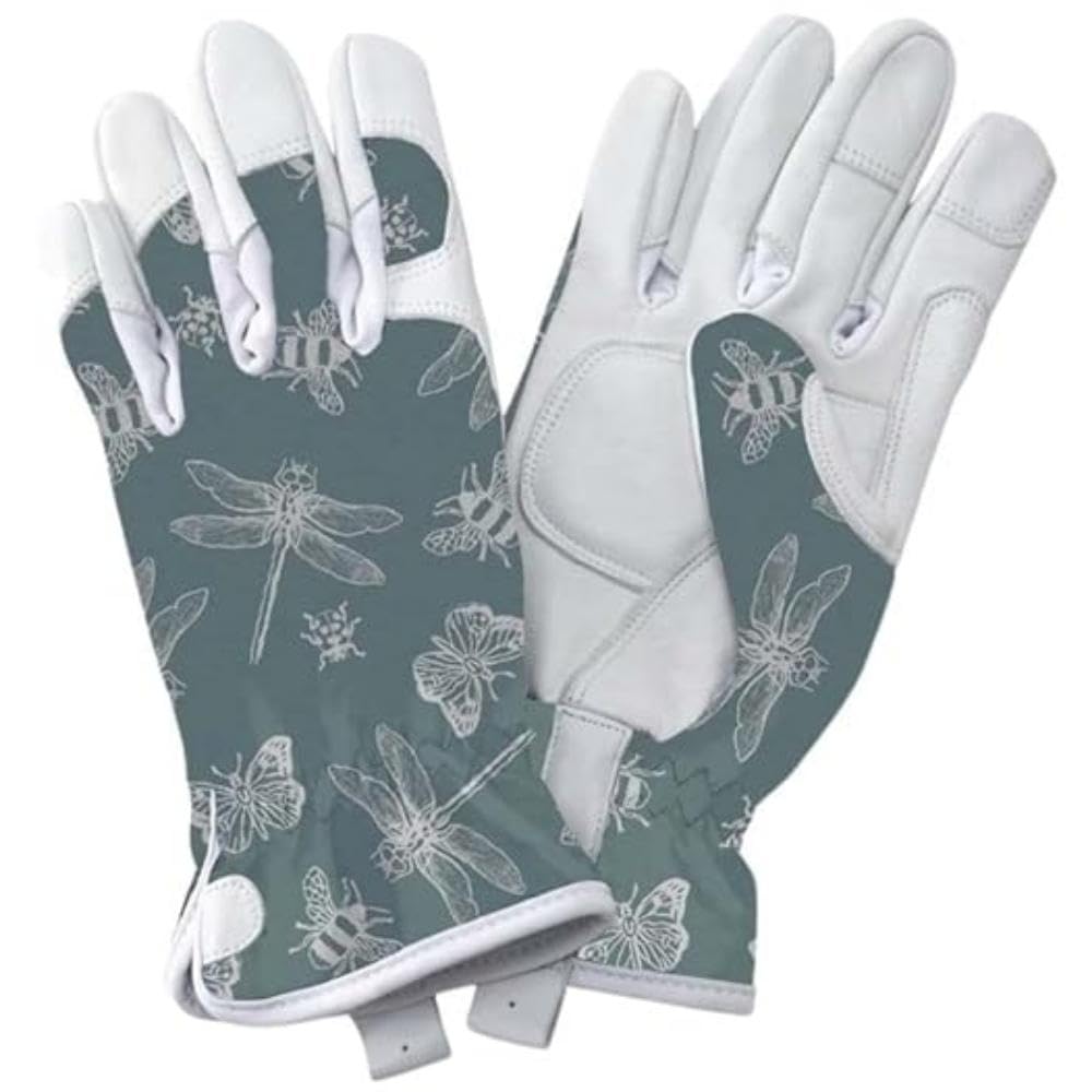 Kent & Stowe Leather Gardening Gloves Flutter Bugs Green - Medium