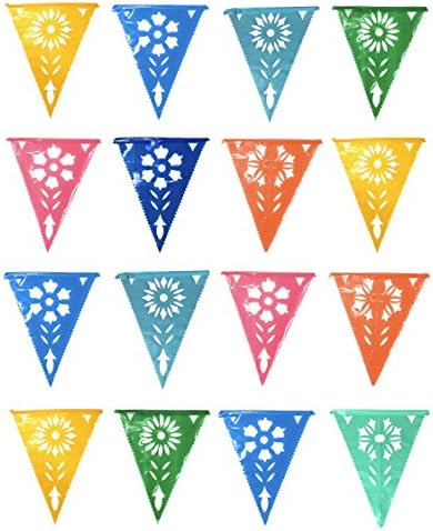 Tio Chente's Multicolor Plastic Pennant Banner - Pack of 3 Banners of 23 Feet and 16 Pennants Each (69 feet and 48 pennants in total)