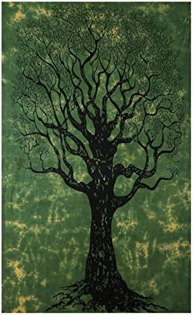 Tapestry Bazar Dry Tree of Life Psychedelic Hippie Mandala Printed Wall Hanging Decoration (Green, 54 X 84 Inches)
