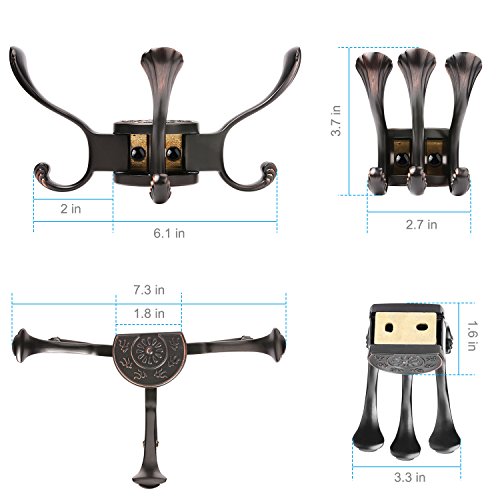 Coat Hooks, TINGOX Wall Mounted Heavy Duty Metal Rotary Towel Robe Rack/Hanger, 45 lbs Weight Capacity with 6 Swing Utility Hooks, Best Decorative for Entryway Cubicle Bathroom, ORB (Similar to Black)