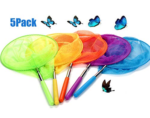 USATDD 5 Pack Kids Telescopic Butterfly Fishing Nets Great for Catching Insects Bugs Fish Caterpillar Ladybird Nets Outdoor Tools Colorful Extendable 34" Inch