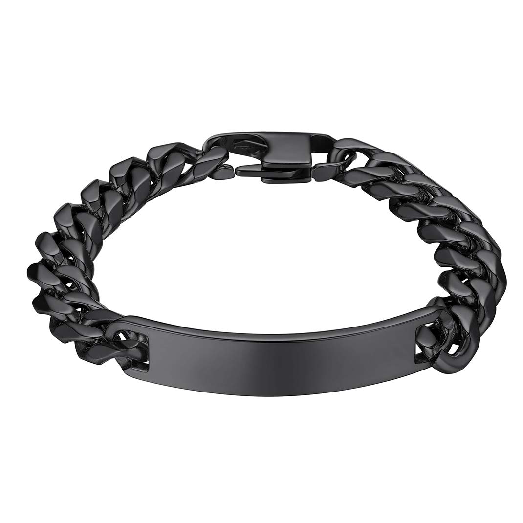 GoldChic Jewelry Black Plated ID Bracelet, 10mm Nameplate Cuban Curb Link Chain For Man