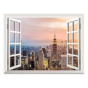 Removable Wall Sticker/Wall Mural - Beautiful City Skyline at Evening | Creative Window View Wall Decor - 24"x32"