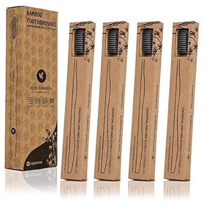 Caysense - Cepillo de dientes de bambú con cerdas de carbón negro
