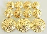 YCEE 11 Piece Gold Metal Blazer Button Set - Pierced Quadruple Club - For Blazer, Suits, Sport Coat, Uniform, Jacket