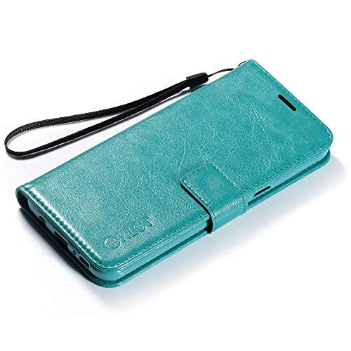 Samsung Galaxy S8 Plus Case, HLCT PU Leather Case, with Soft TPU Protective Bumper, Built-in Kickstand, Cash and Card Pockets (Teal) - Thumbnail 4