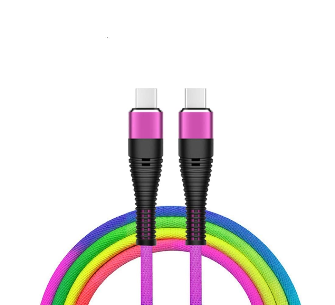 Colourful Rainbow 1.5m / 150cm USB-C Data Transfer/Sync and Charging Cable with Metal Shell Connectors Compatible with USB-C/Type-C Port (USB-C to USB-C)