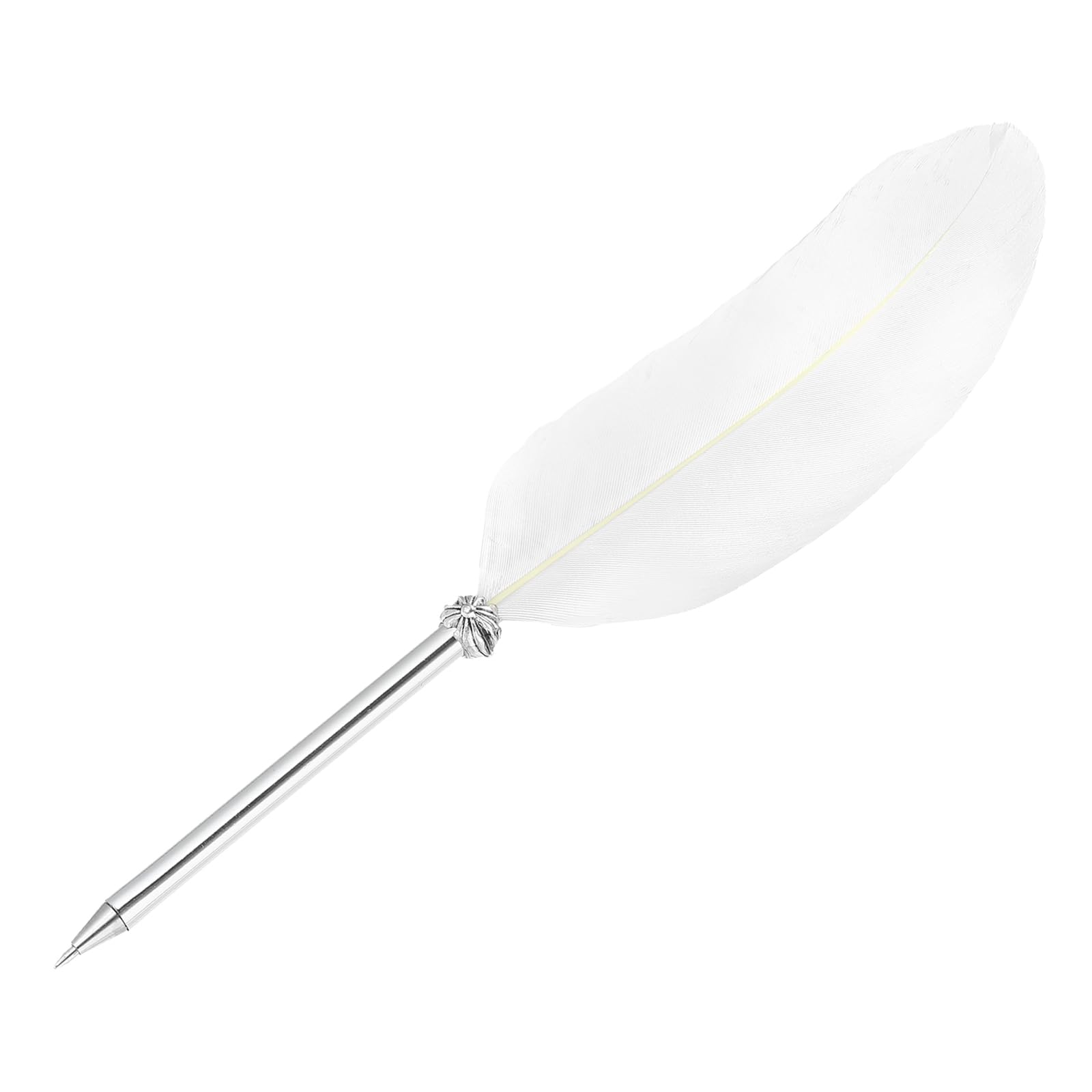 PATIKIL 21cm/8" Feather Ballpoint Pen, 1Pcs Ink Vintage Quill Pen Refined Plated Dip Pen for Calligraphy Writing Signature Wedding Gift, White