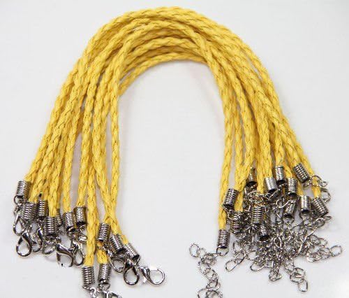 Yellow 5pcs Man-made Twist Leather Cord Braid Rope Bracelet Bangle Jewelry Making DIY
