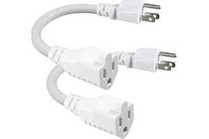 [2PACK] White Short 3Prong Power Extension Cord - 6inch Mini Indoor Grounded Extension Cord,16AWG Small Electrical AC Extensi