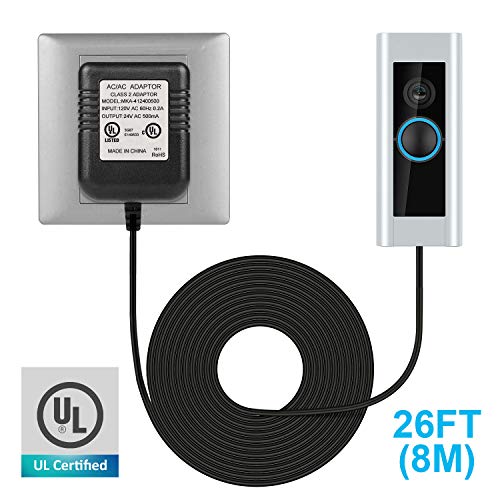 Doorbell Power Supply Adapter 26ft/8m, Transformer for Ring Doorbell Pro,Ring Doorbell, C - Wire Thermostat Adapter, Ring Video Doorbell 2, Nest Hello, Long Cable Power Adapter (24V AC/ 500mA)