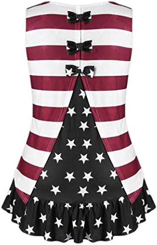 Anxinke American Flag Print Sleeveless Bowknot Ruffles Tank Top for Women Plus Size (5XL)