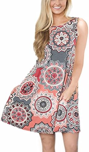 ANDUUNI Womens Summer Sleeveless Casual Swing Tunic Tops Loose Pockets Tank Dress Blouses for Beach (Gray, XXL)