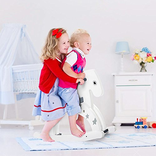 Labebe Wooden Vintage Retro Classic Rocking Horse for Toddler Girls & Boys 12 Months to 3 Years Old, ASTM/EN-71 CE Toys Safety Standards Certified, Customize Toys, Creative Birthday Gift -Grey Star
