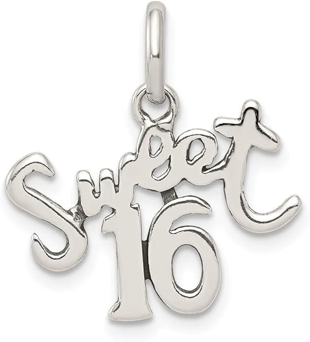 925 Sterling Silver Sweet Sixteen Girl 16 Birthday Pendant Charm Necklace Special