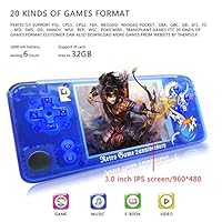 MJKJ Handheld Game Console , Retro Game Console OpenDingux Tony System , Built-in 3007 Classic Game Console 3 Inch IPS Screen Portable Video Game Console - Transparent Blue