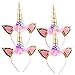 Unicorn Headband 4 Pack Shining Gold Glitter Headbands for Party Decoration + Free Hair Clips