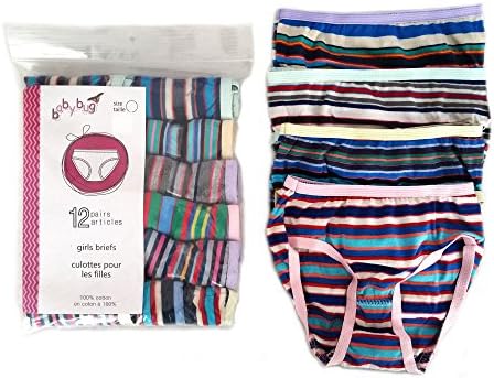 Babybug Girls Briefs Panties - 100% Cotton - Striped/Random (4 - Waist 19", 12 Pack (1x12pk))