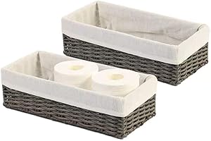 HOSROOME Bathroom Wicker Baskets for Organizing Toilet Paper Basket Storage Basket for Toilet Tank Top Decorative Basket for Closet, Bedroom, Bathroom, Entryway, Office(Set of 2,Grey)
