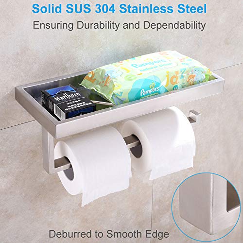 Paper Towel Holder with Shelf, APLusee SUS304 Stainless Steel Bathroom Toilet Paper Holder with Wet Wipes Dispenser, Kitchen Seasonings Spice Rack Storage Organizer, Brushed Nickel