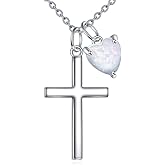LUHE Cross Necklace for Women Sterling Silver Cross Pendant Necklace Opal Jewelry Religious Jewelry Christian Gifts