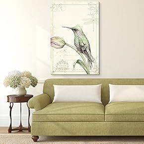Canvas Wall Art - Vintage Style Bird on Floral Background - Giclee Print Gallery Wrap Modern Home Art Ready to Hang - 12x18 inches