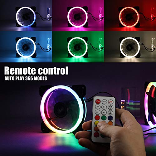 KZYEE 3-Pack 120mm RGB Fans - Wireless High Performance Dual-Loop Light LED Cooling Case Fan with Remote Controller for Gaming PC Computer CPU Cooler