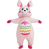 KOOY Easter Bunny Inflatable Costume Adult Pink Rabbit Blow up Suit Full Body Easter Inflatable Costumes For Adult Men Women Holiday Party Cosplay Festival Celebration