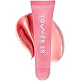 Tower 28 LipSoftie Hydrating Tinted Lip Treatment Balm, Moisturizing Lip Mask for Chapped Lips - Watermelon Kiwi Flavor, Sheer Baby Pink Gloss