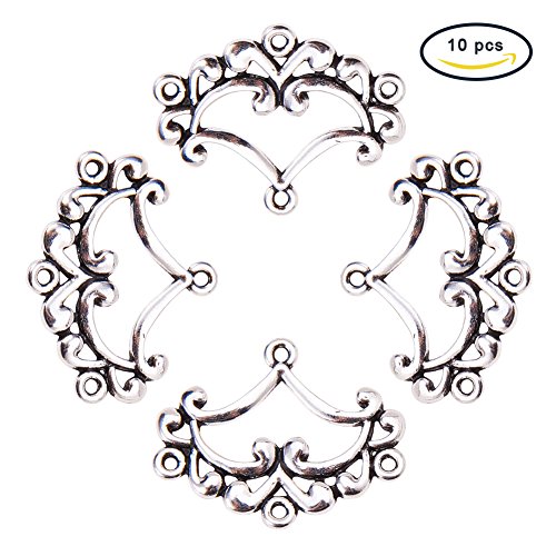 pandahall 10pcs Antique Silver Tibetan Style Ring Chandelier Component Links for Dangle Earring Making Fan 31.5x26x2.5mm, Hole: 2mm