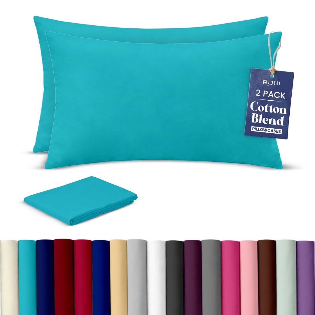 Rohi Luxury Teal Pillow Cases 2 Pack - (50×75cm) | Soft & Comfy Cotton Blend Pillow Covers with Envelope Closure | Breathable, Anti-Allergy, Fade & Wrinkle Resistant