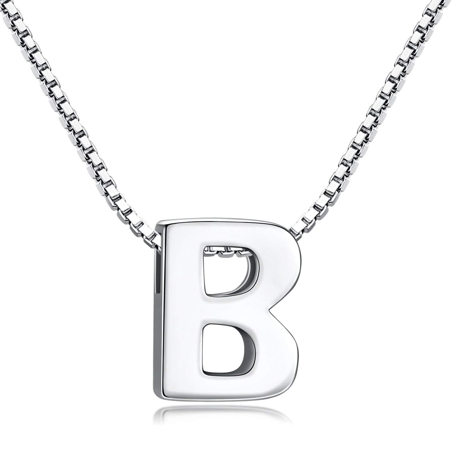 Candyfancy 1.0mm 18 inch 925 Sterling Silver 26 Small Letters Alphabet A-Z Initial Pendant Box Chain Necklace (B with Chain) — image 1